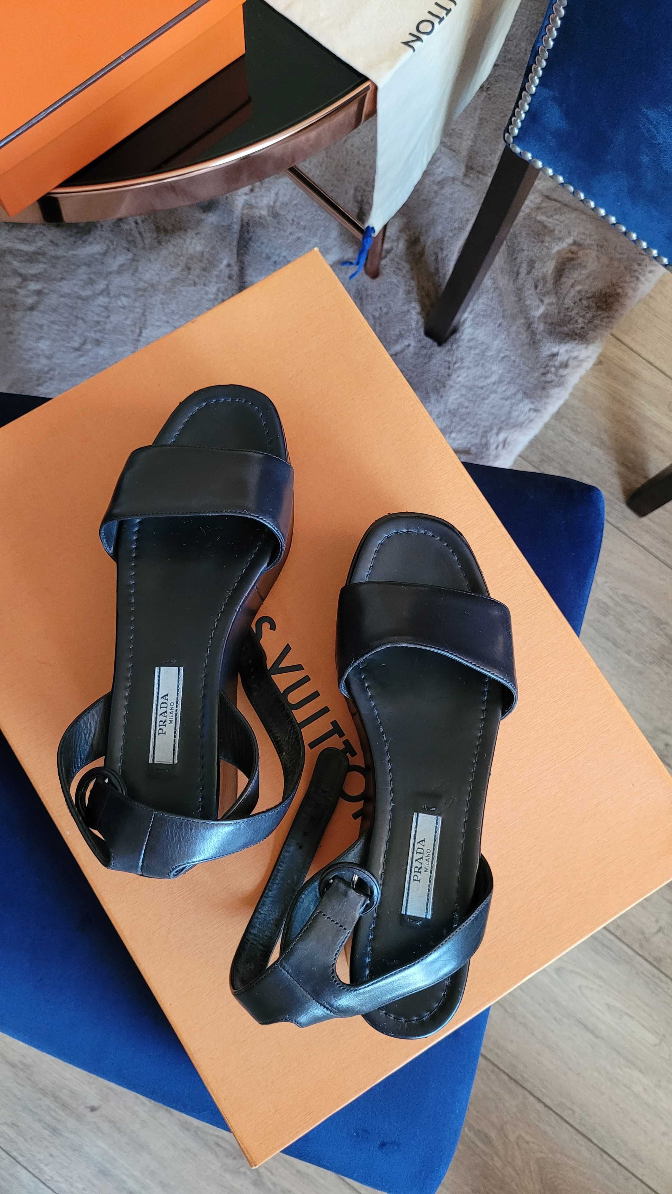 Koturny Platformy PRADA Milano Nero 38  ORGINAL Skóra OKAZJA!