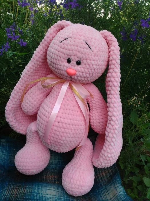 Плюшевый зайчик, зайка с длинными ушами,вязаная игрушка крюч