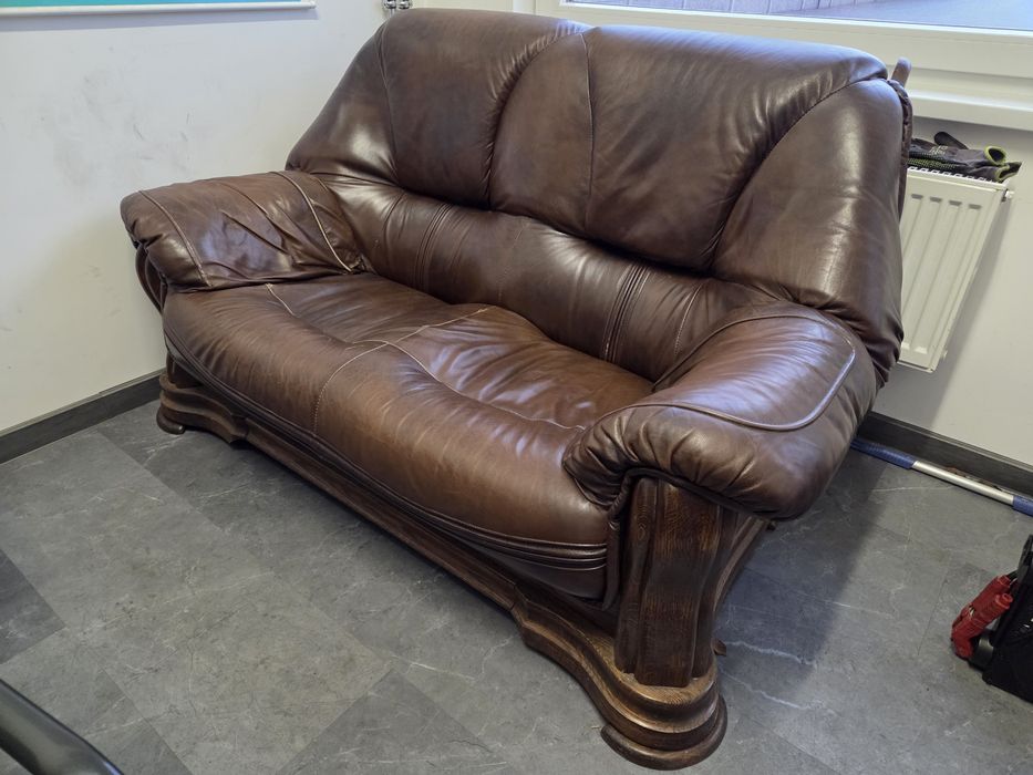 Komplet wypoczynkowy 3+2+1 dębowy ,skóra