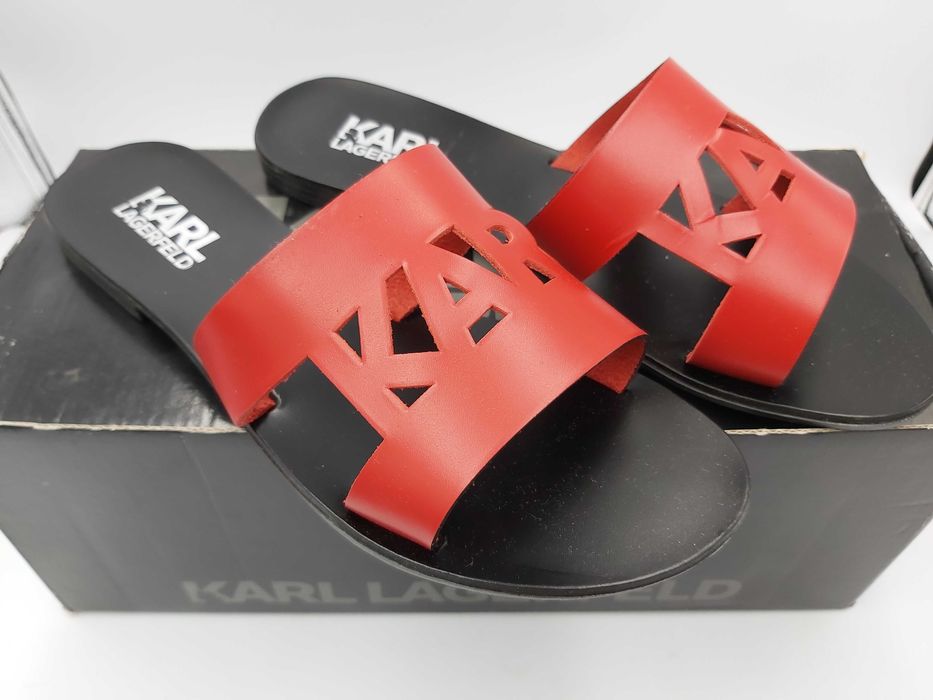 NOWE klapki KARL LAGERFELD skórzane czerwone rozmiar 36