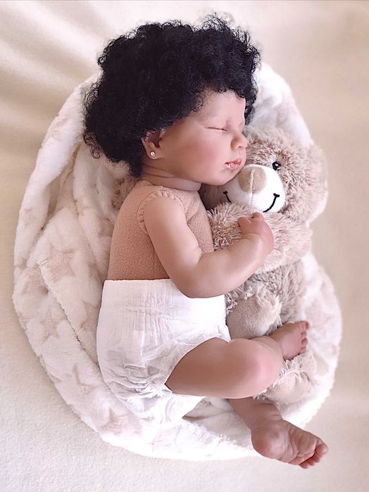 Boneca Bebé Reborn Menina Cabelo Afro Realista Pele Escura Birracial