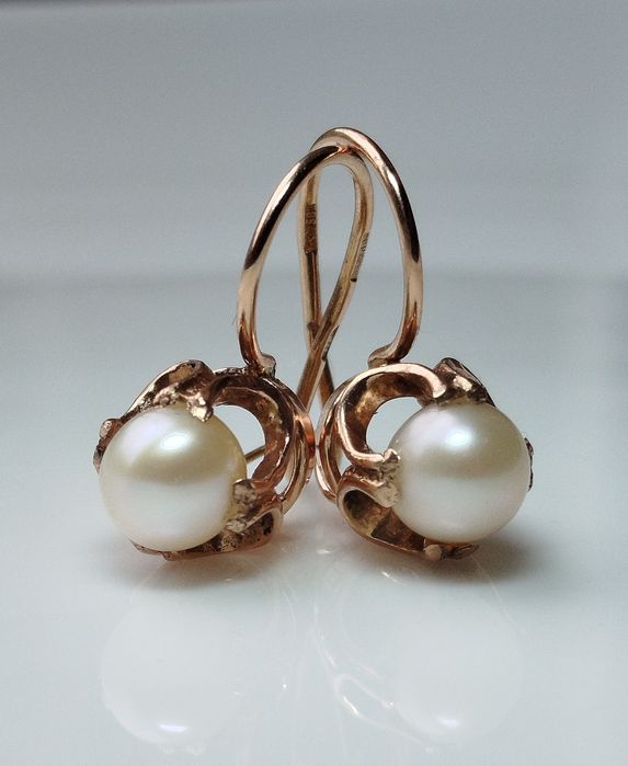 Золотые серьги с жемчугом СССР Золоті радянські сережки