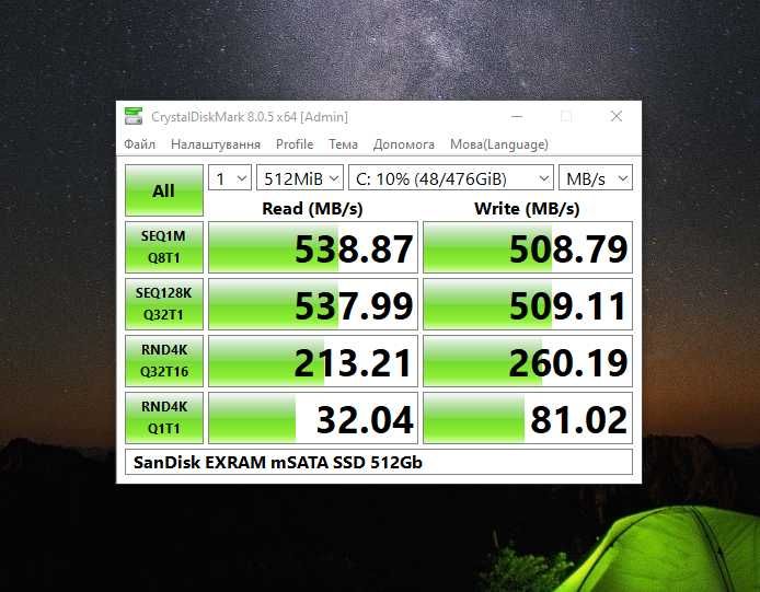 mSATA 512Gb SanDisk EXRAM SSD на 3D NAND TLC чипах