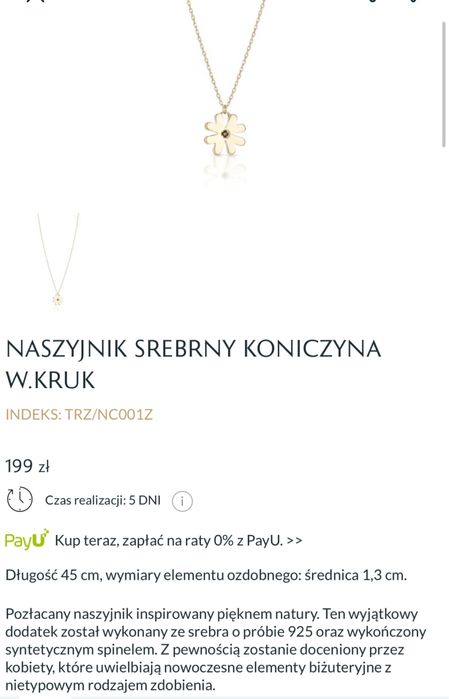 Naszyjnik srebrny pozłacany