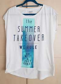 T-shirt damski marki Carry rozmiar M biały niebieski napisy