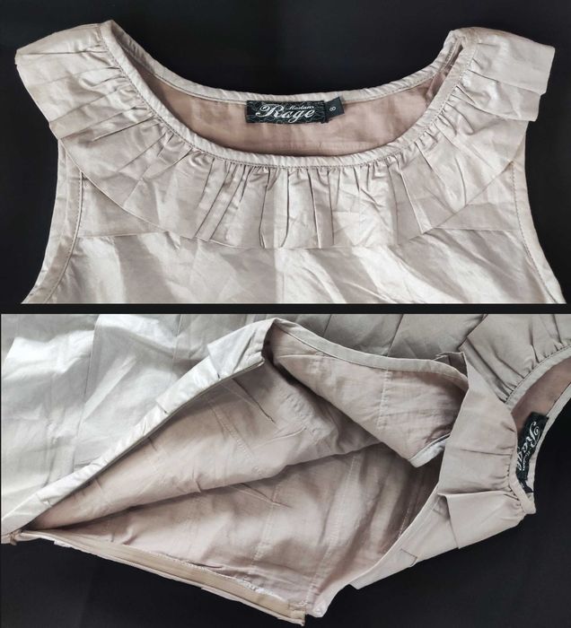 36 S 2w1 Zgrabna taliowana Sukienka Beżowa elegancka wizytowa falbany