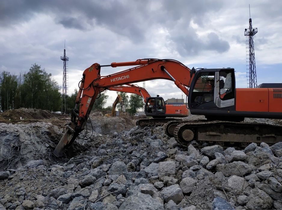 Аренда, услуги экскаватора, гидромолота, гидроножниц. Демонтаж зданий.