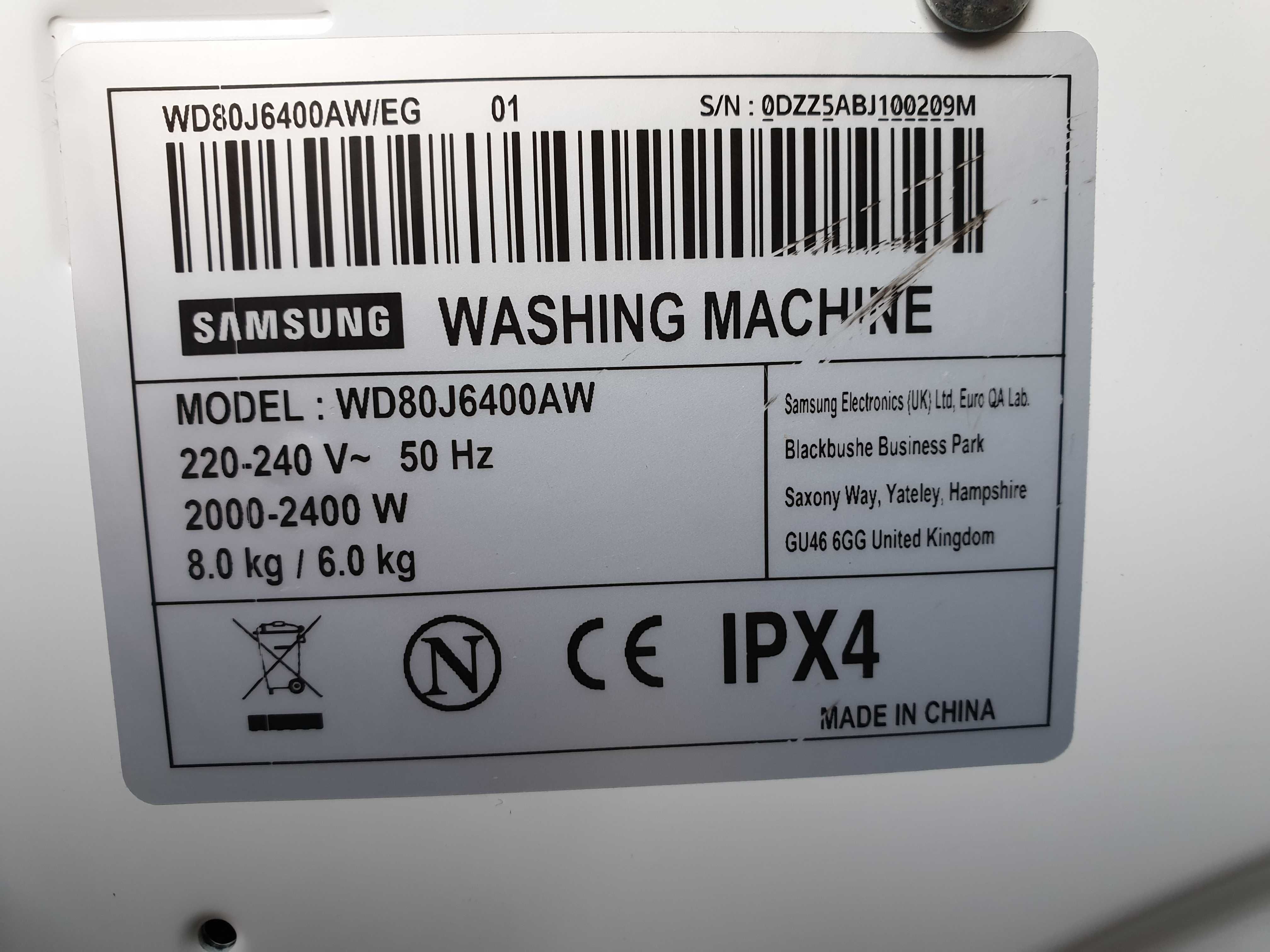 Пральна/стиральная/ машина SAMSUNG 8/6 KG з Сушкою / WD80J6400AW