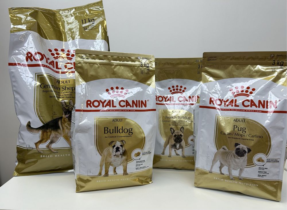 Royal Canin german shepherd, bulldog, french bullbog, pug