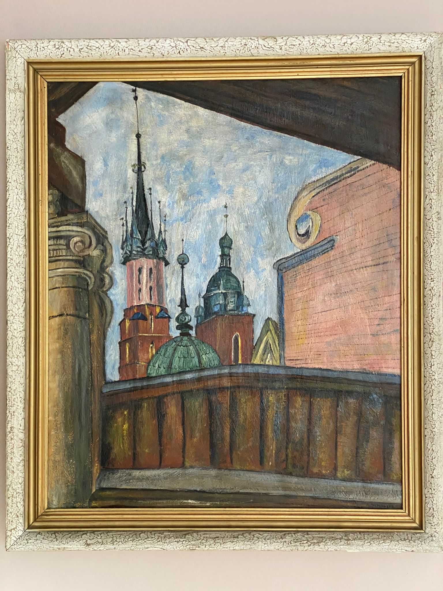 Obraz olejny na płótnie, A. Dąbrowska "Widok na Kościół Mariacki".