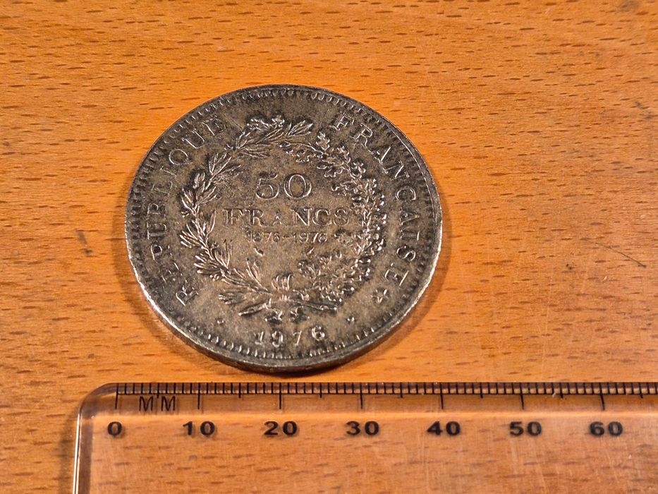 Moeda de Prata de 50 Francos francesa ("Hércules") de 1976