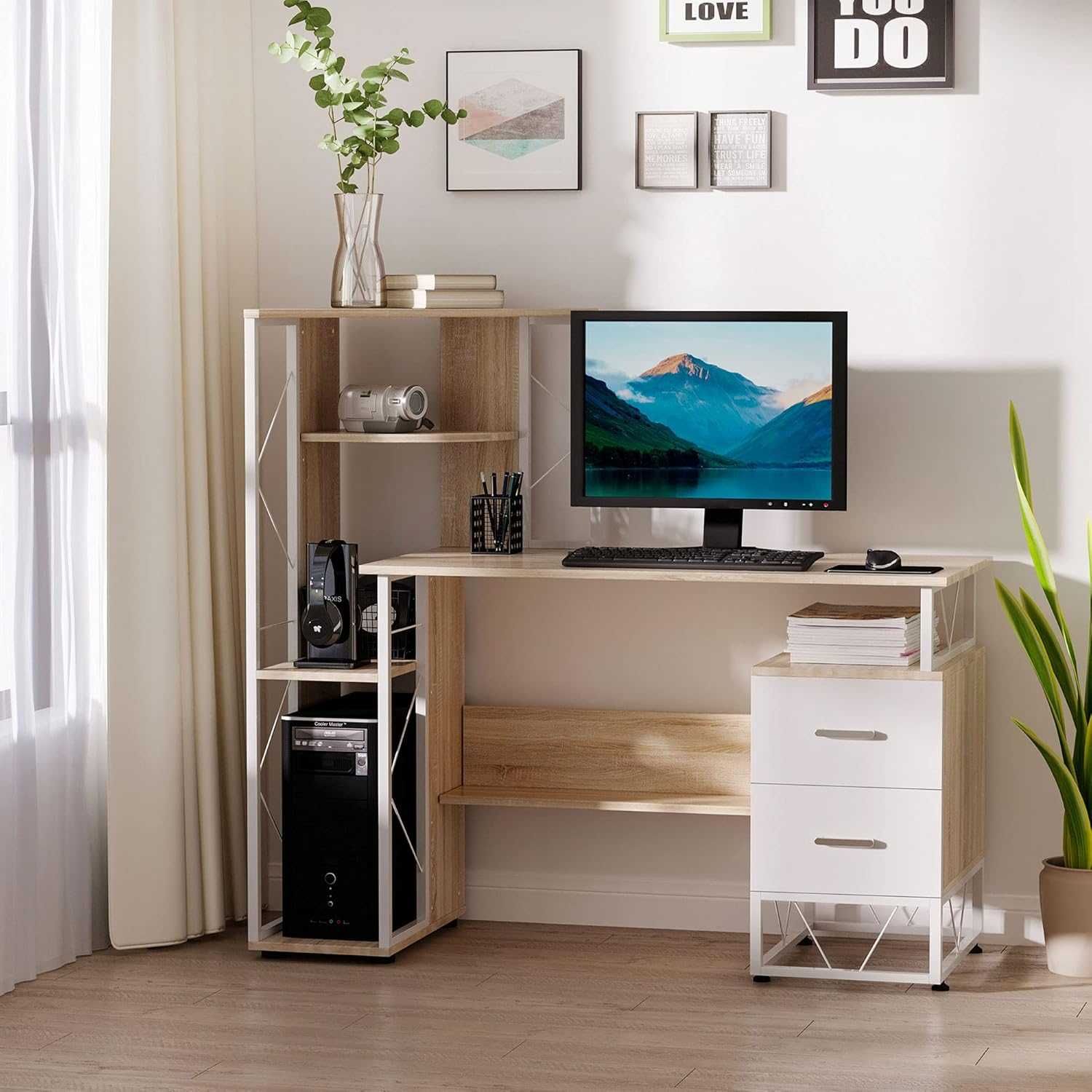 Secretária / Mesa de computador PC com Estante e Gavetas - Nova