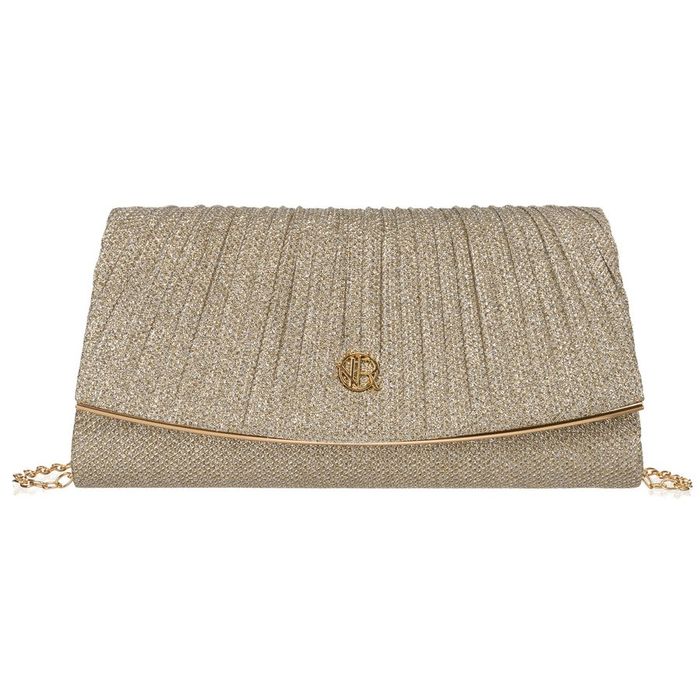 brokatowa, złota kopertówka damska z tkaniny syntetycznej - rovicky
