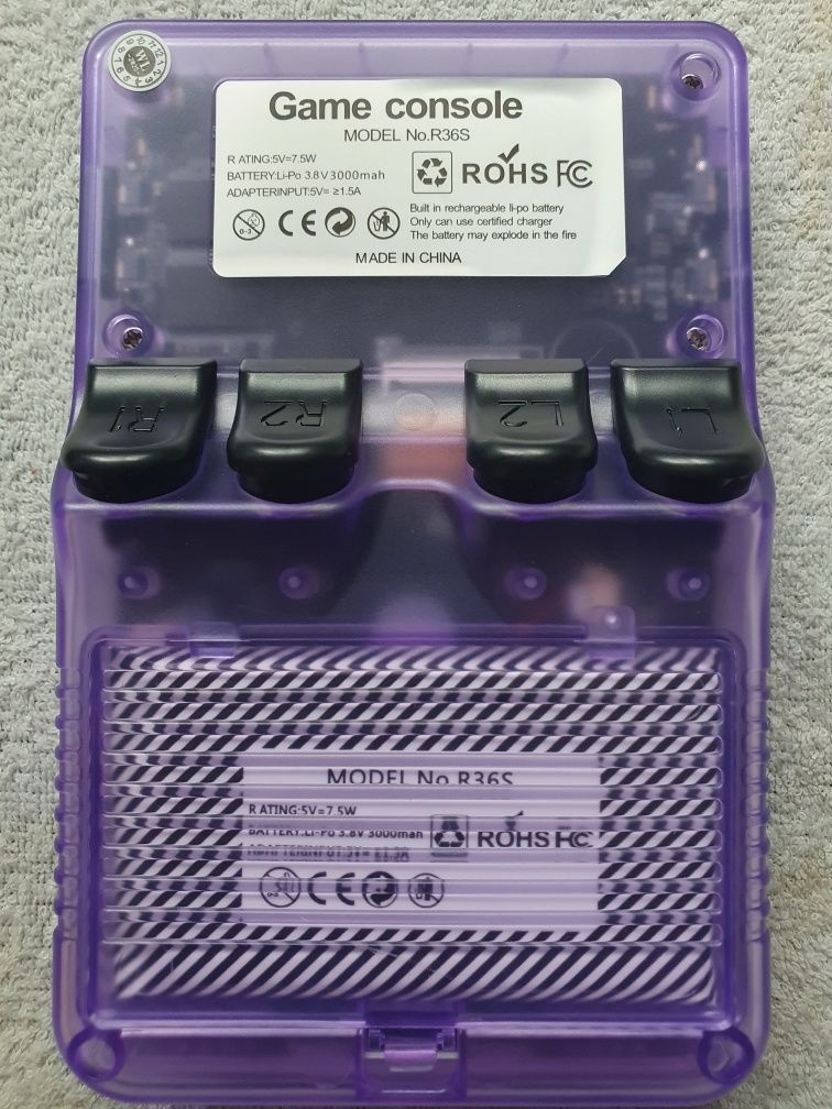 Konsola R36s Transparentny fiolet oprogramowanie ArkOS  64GB