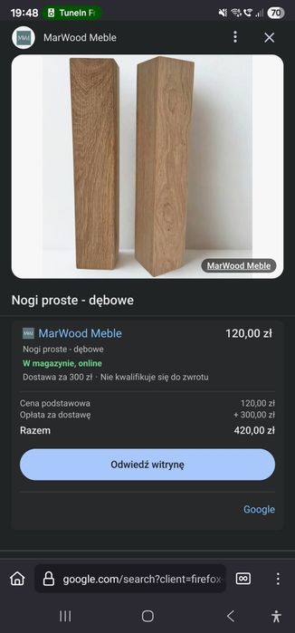 Nogi toczone dębowe 885mm do stołu / blatu / toaletki