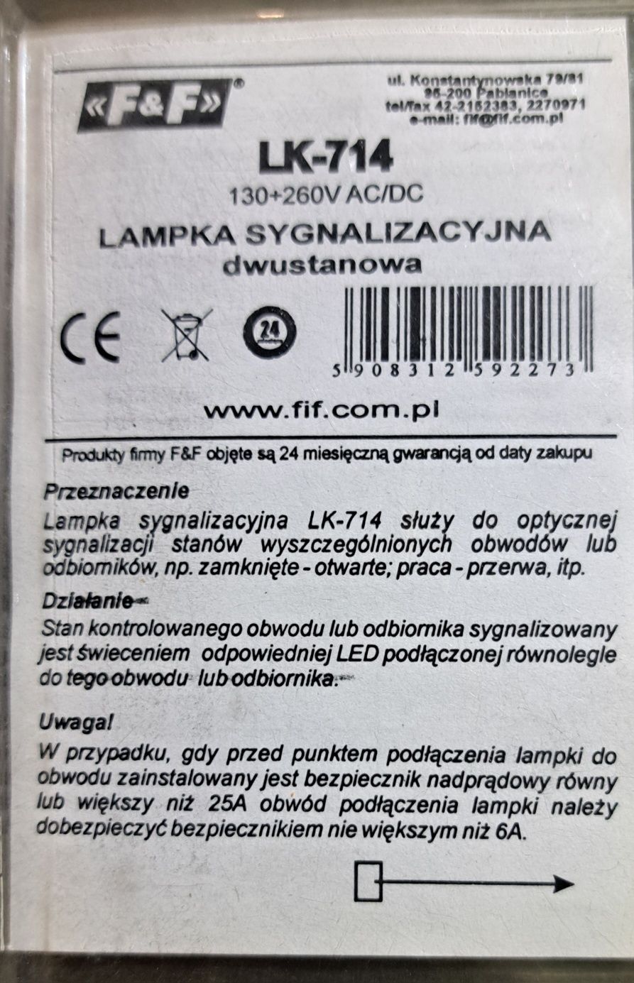Lampka sygnalizacyjna LK-714 130÷260 V AC/DC