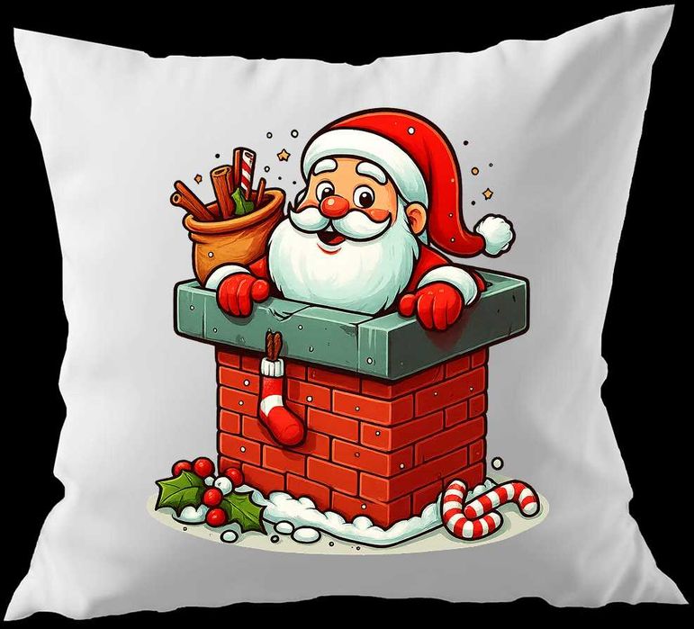 Poduszka Świąteczna 40x40 Mikołaj w Kominie | Prezent na Święta