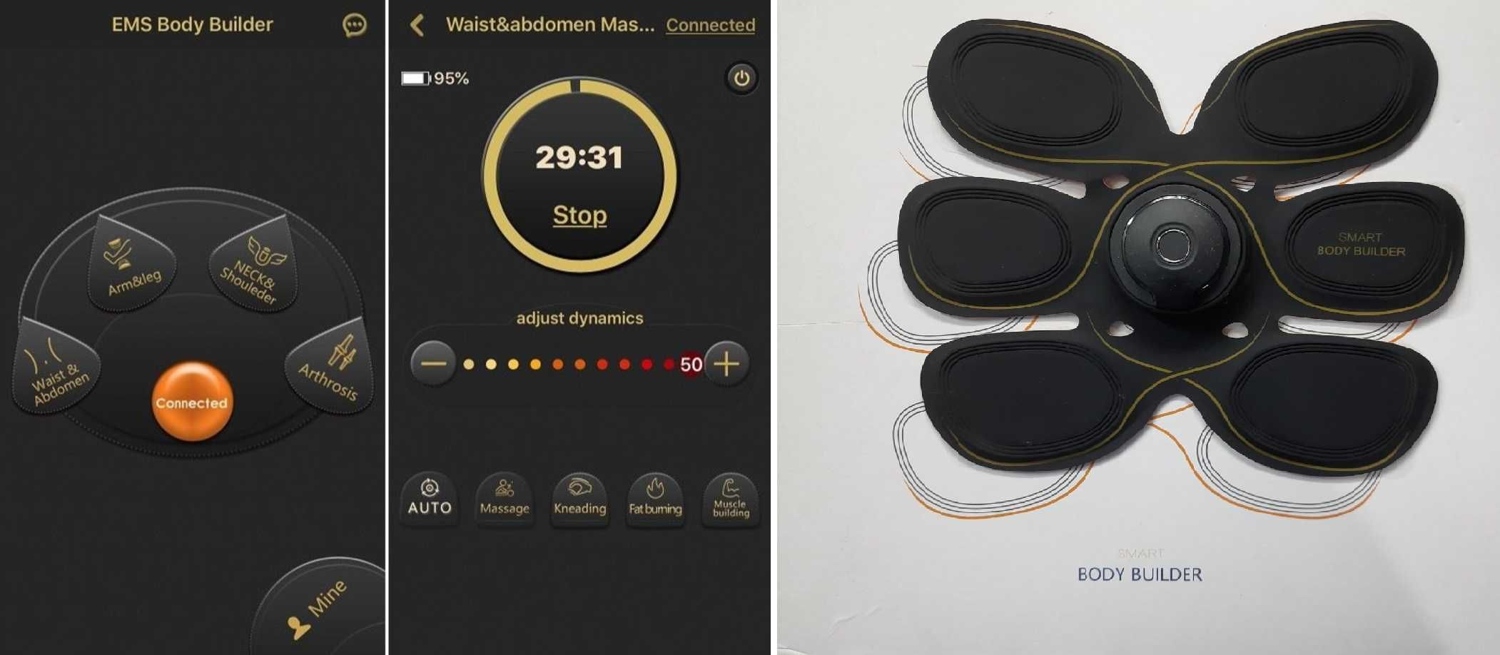 Миостимулятор массажер для пресса Ems Trainer. Тренажер bluetooth.