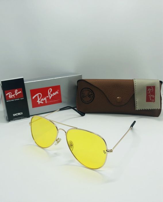 Очки для водителей антифары желтые Ray Ban Aviator 3025 Gold|Yellow