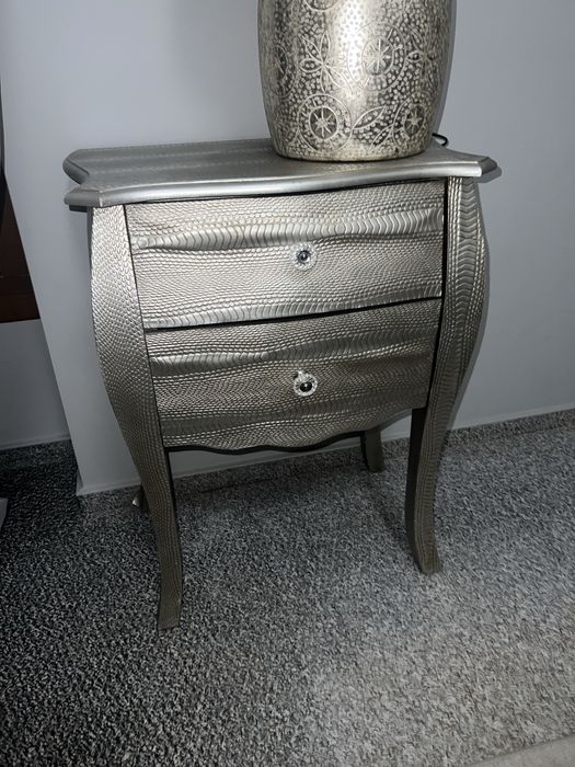 Stolik nocny szafka komoda srebrna