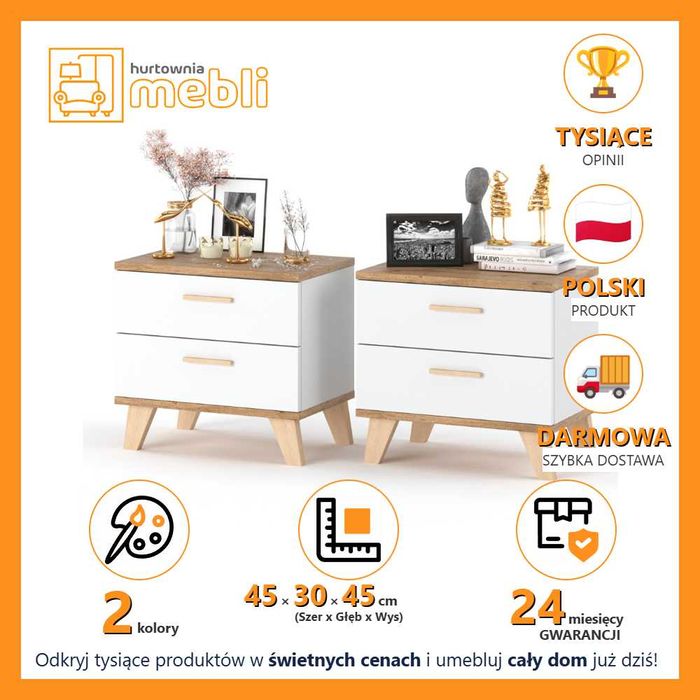 Szafki Nocne Skandynawskie Olivier 45cm Nowoczesne Stoliki Nocne Nóżki