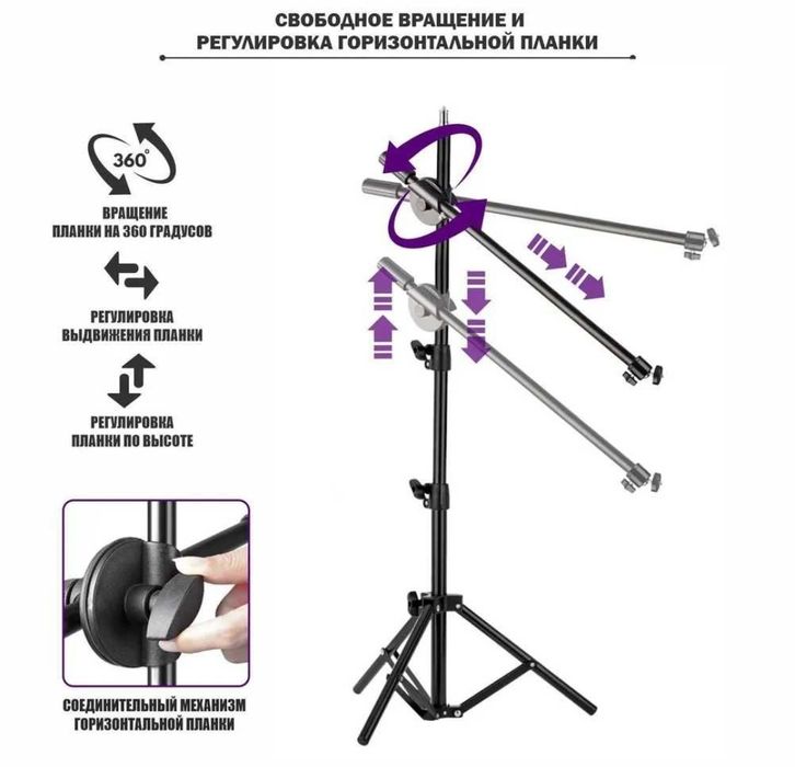 Штатив 2.05м + ЖУРАВЛЬ + лампа кільцева + журавель + пульт для фото та