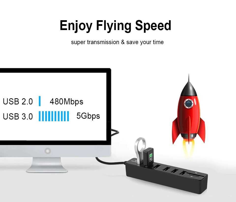 USB хаб 6 USB 3.0 картридер микро SD / TF