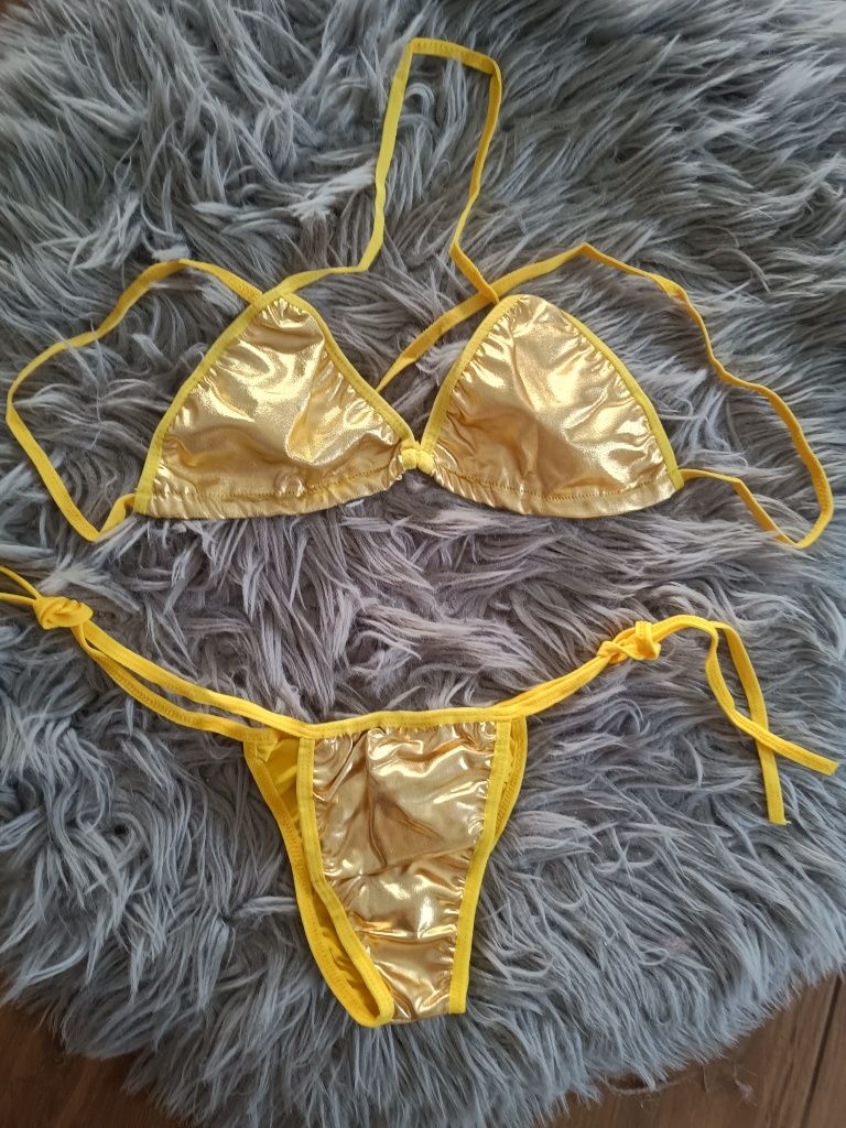 Złoty kostium kąpielowy damski latex bikini  sml
