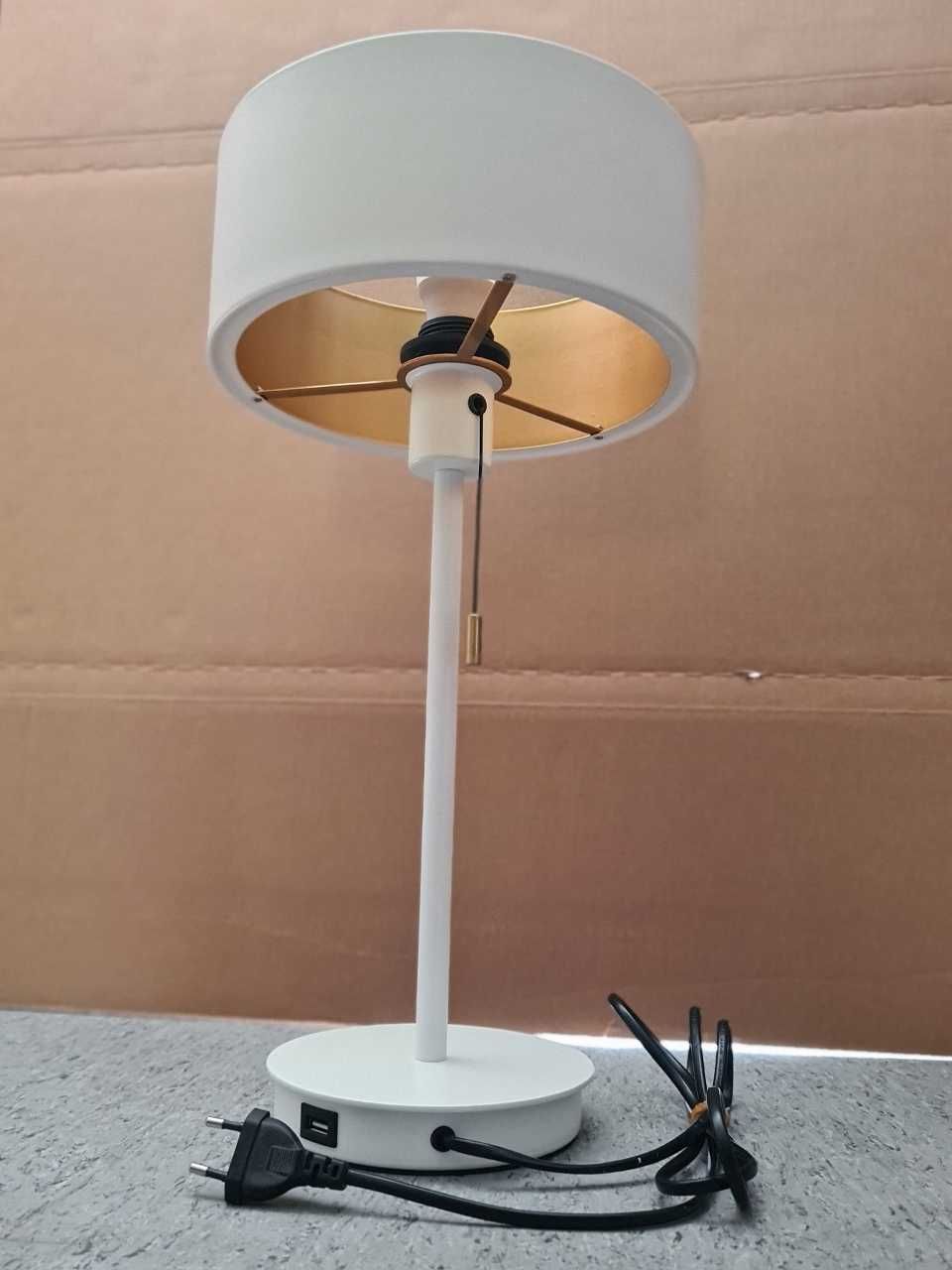 Lampa stołowa, biurowa, nocna, z USB. Biało-złota, stan idealny.