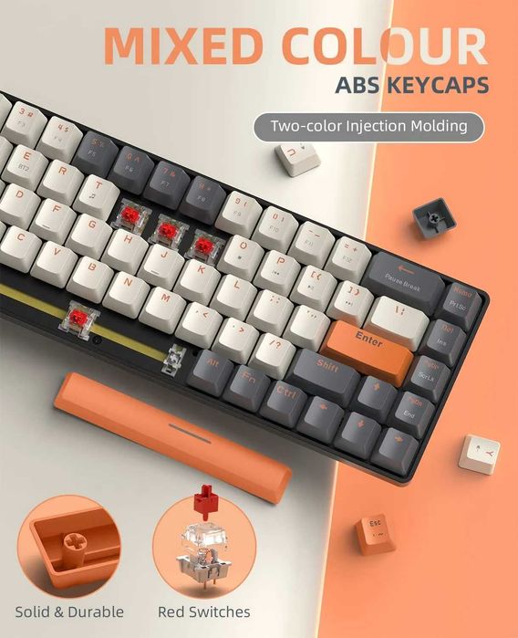 Klawiatura mechaniczna Red K68 60% bezprzewodowa, Hotswap 2.4 G/BT 5.0