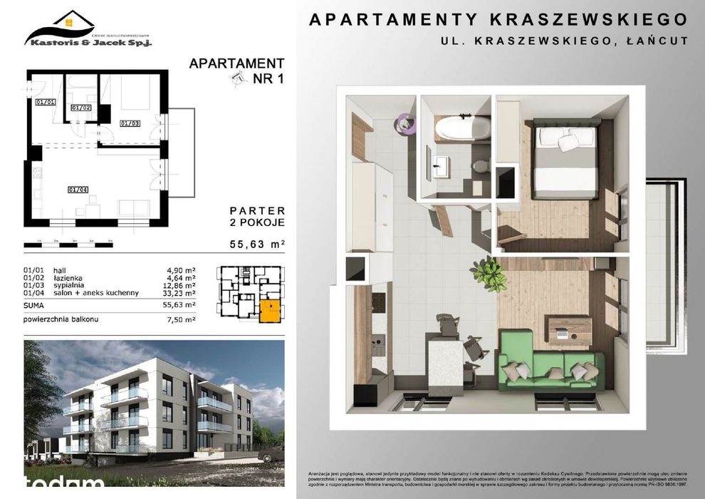 Mieszkanie 55,63m2, Łańcut ul. Kraszewskiego