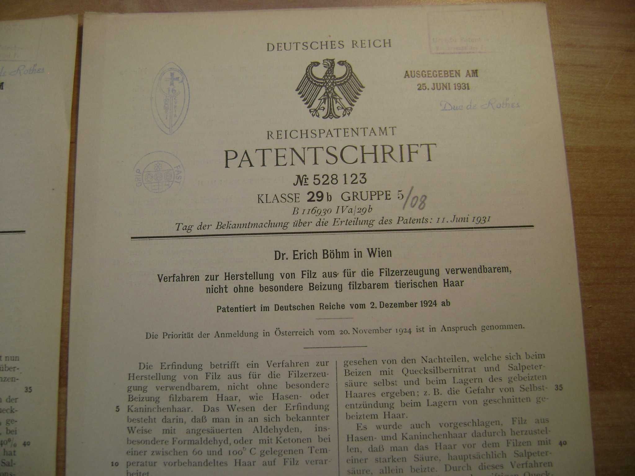 Starocie z PRL - Militaria = Patent niemiecki = Zestaw 2 oryginały