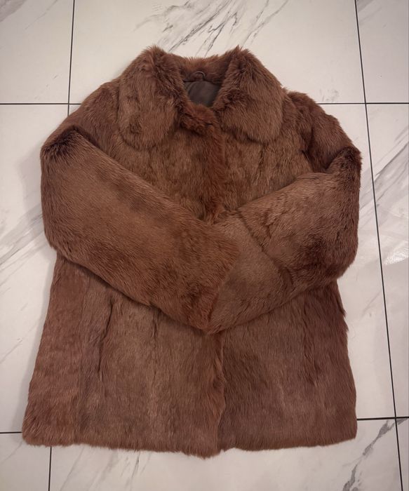 Naturalne krótkie futerko z królika w kolrze camel rozmiar S/ M