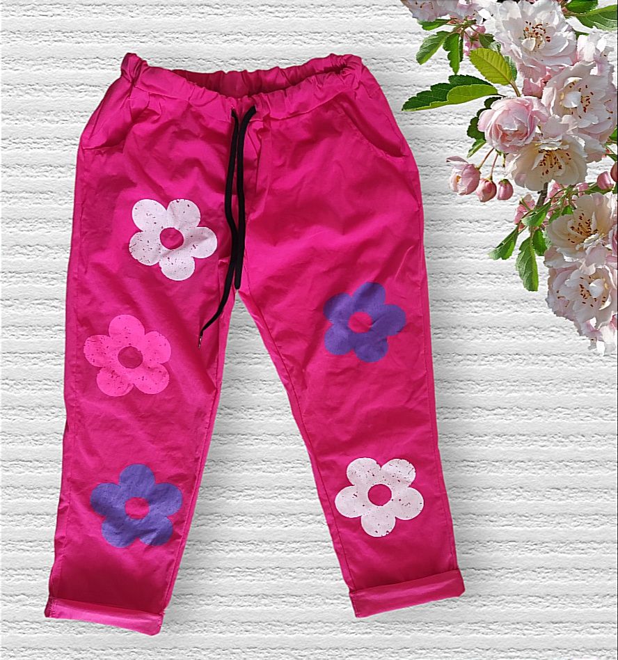 Spodnie gnieciuchy kwiaty L/XL