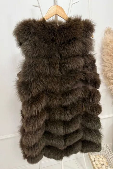 Kamizelka futro naturalne długa bezrękawnik damski