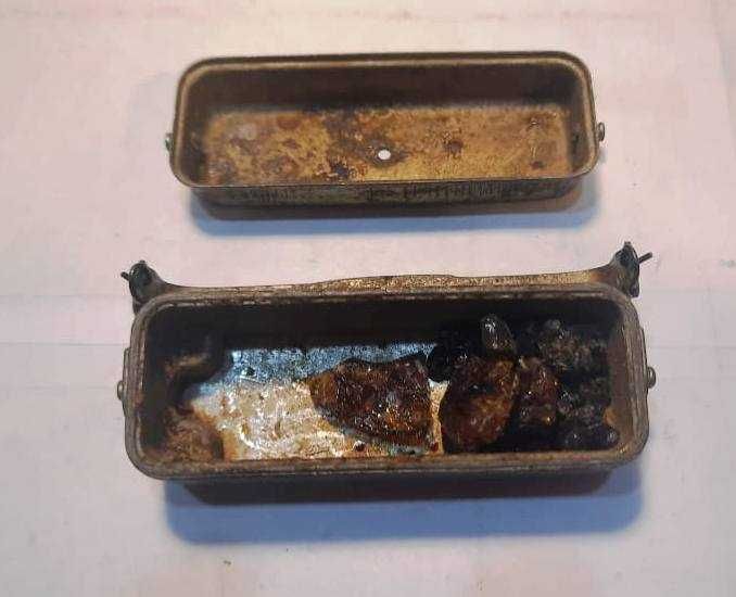 Mini skrzynka narzędziowa z kalafonia, lutowanie - vintage retro PRL