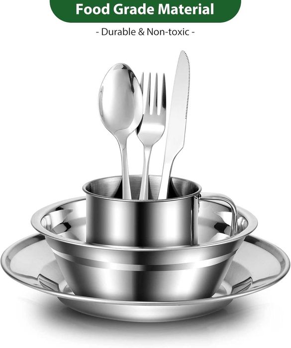 Odoland Zestaw sztućców kempingowych, zestaw ze stali nierdzewnej