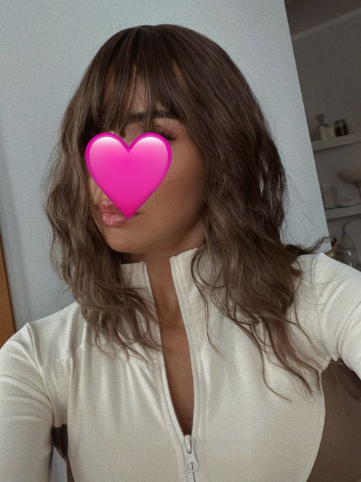 Peruka brąz fale loki grzywka falowane włosy średniej długości nowa