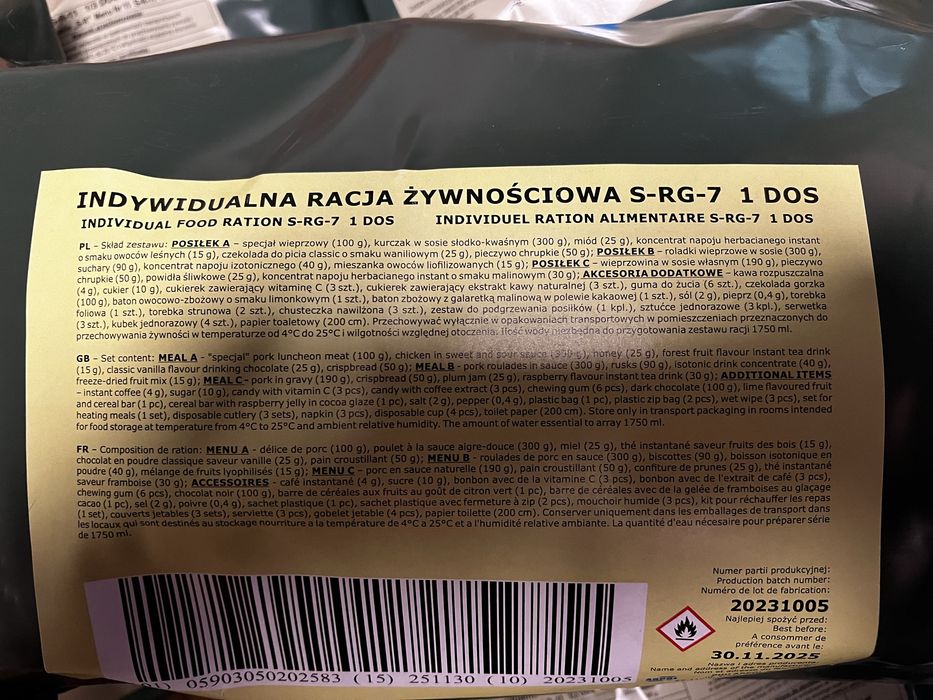 Racje żywnościowe SRG2 i SRG7