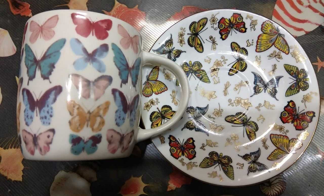 Чашка с блюдцем набор кружка тарелка бабочки Bona Di