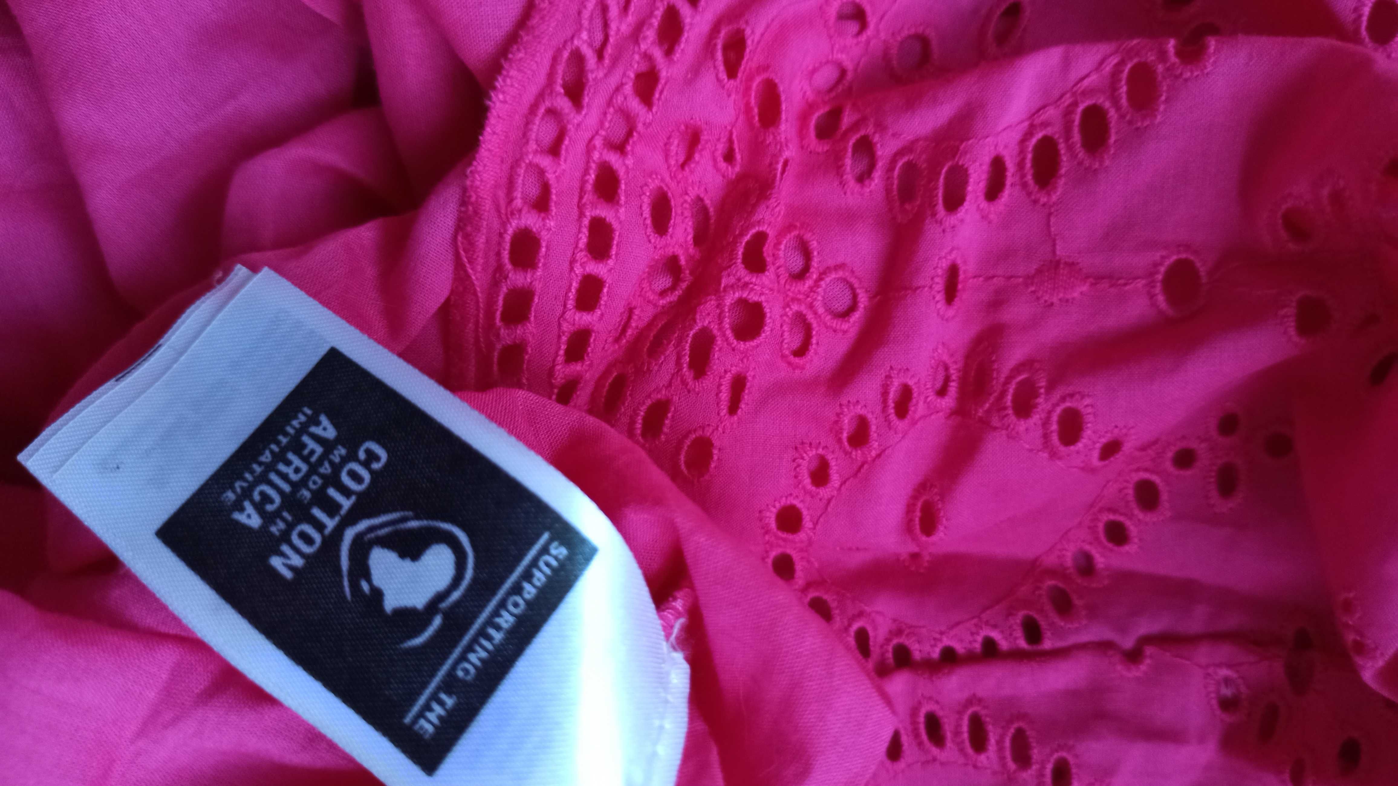 Sukienka pink haft boho koronka 40 bawełna