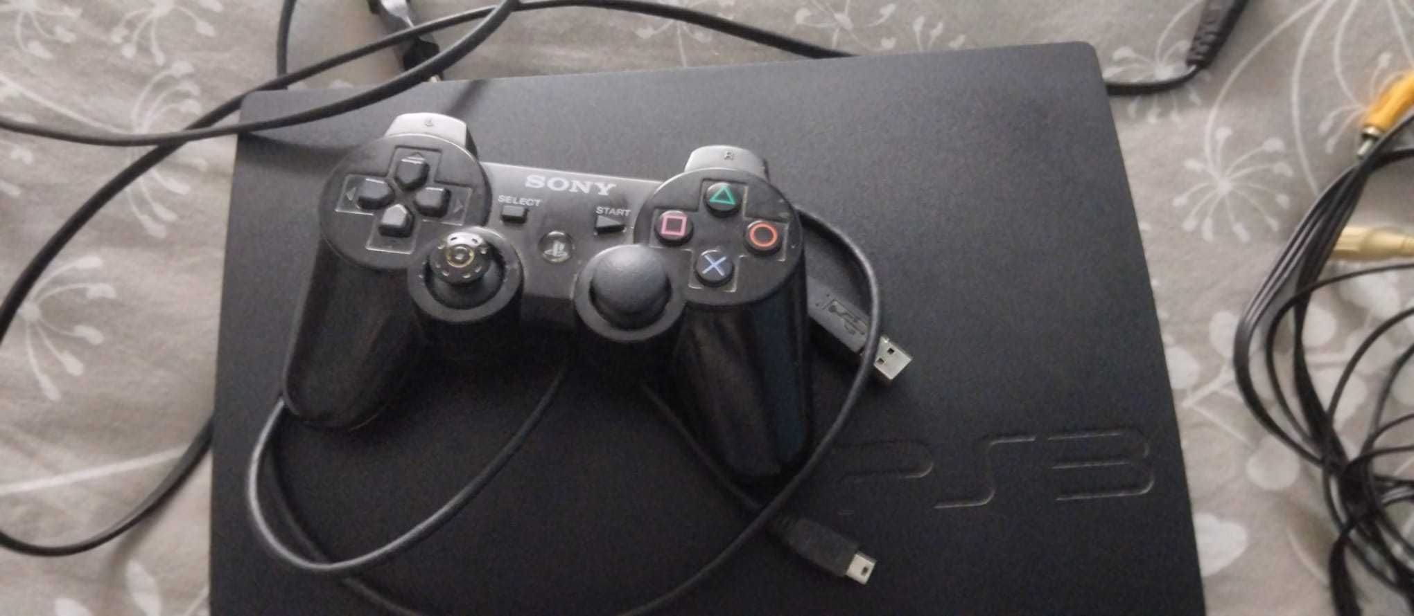 PlayStation 3 usada e desbloquada com comando e com jogos