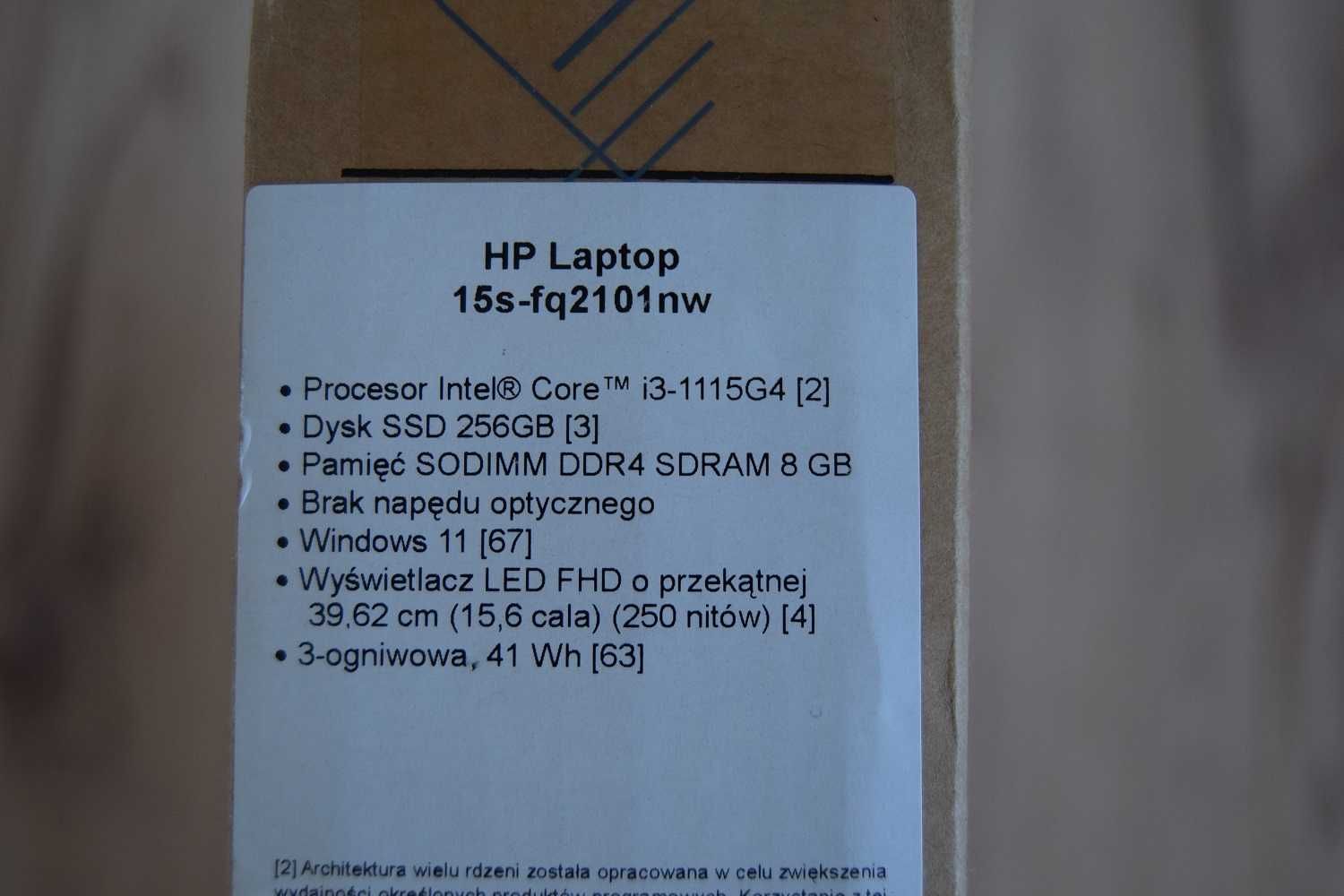 Jak NOWY Laptop HP 15S-FQ2101NW i3-1115G4 8GB RAM 256GB SSD GWAR