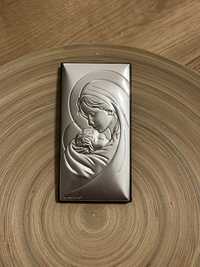 Srebrny obrazek Maryja z dzieciątkiem dewocjonalia komunia święta