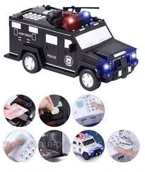 Сейф копилка электронная с кодом и отпечатком полицейская машина