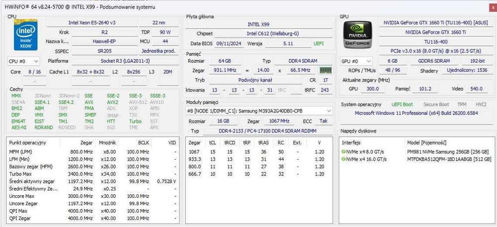 Komputer Gamingowy/2 procesory/64Gb DDR4/2 x NVMe/GTX1660Ti/win11