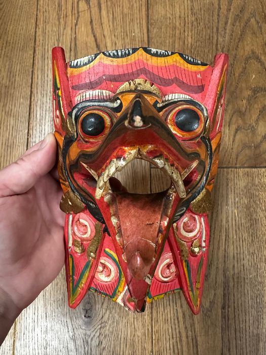 Maska plemienna z drewna, ręcznie robiona, Tajlandia