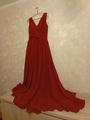 Пышное корсетное платье | Длинное, в пол | Шифон, бордовое и розовое
