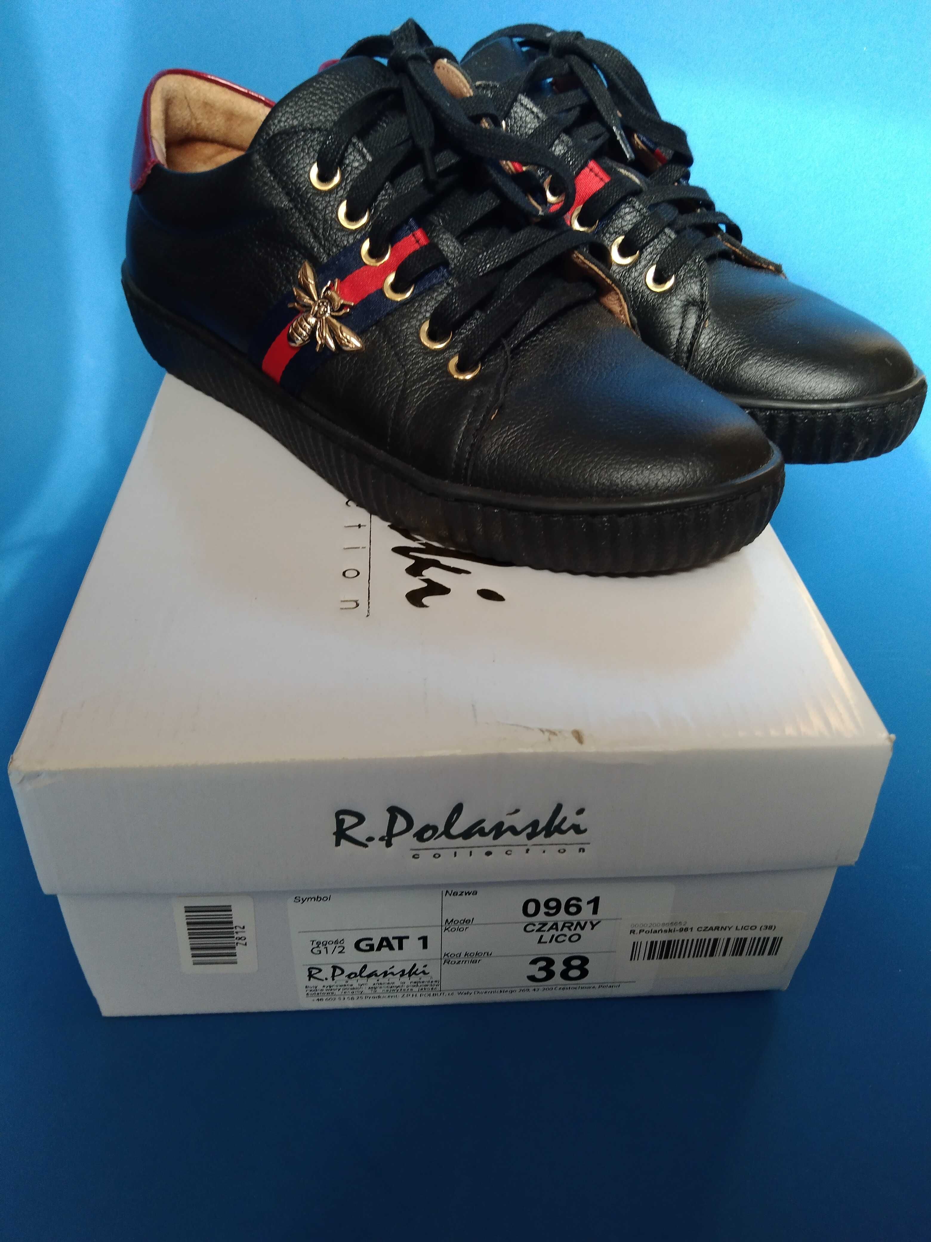 R. Polanski buty sneakery, czarne, naturalna skóra, 25cm