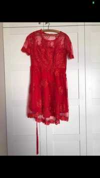 Czerwona sukienka wizytowa imprezowa weselna koktajlowa rozmiar 40